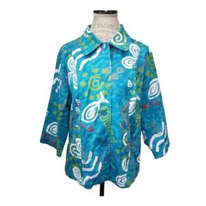 Sophia Jayne Floral Abstract Wearable Art Button Up 3/4 Sleeve Jacket Size Large